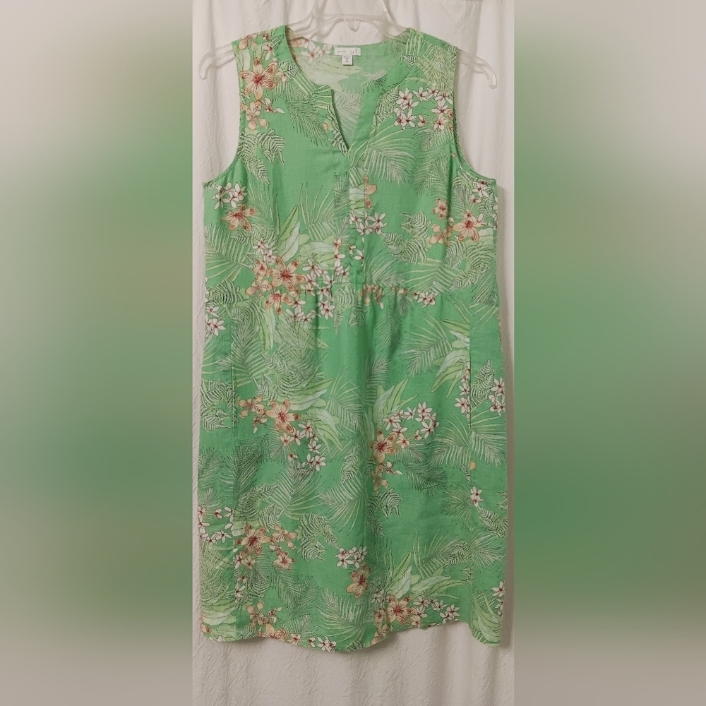 J Jill Love Linen Floral Green Sleeveless Size M TALL